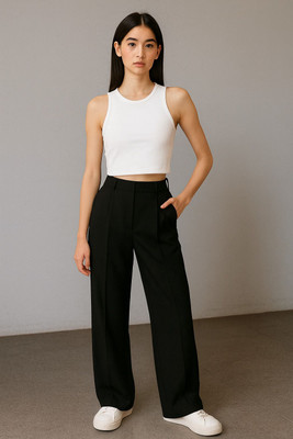 Divain Loose Fit Women Black Trousers