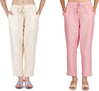 NOORI Regular Fit Women Cream, Pink Trousers