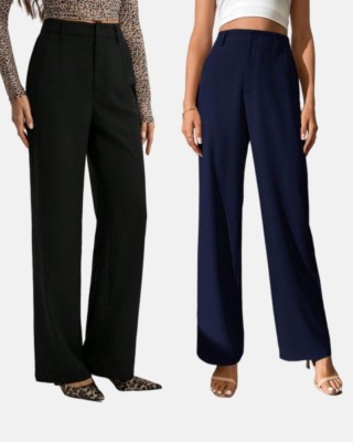 NUCOUTHS the style you love Regular Fit Women Black, Blue Trousers