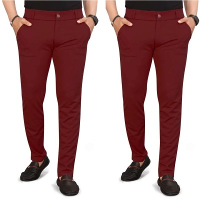 ynam Regular Fit Men Maroon Trousers