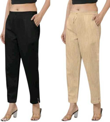 MMD ATTIRE Regular Fit Women Black, Cream Trousers