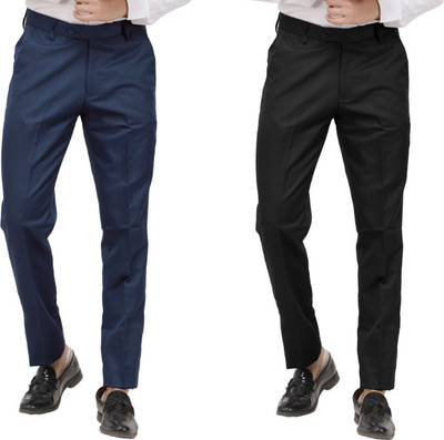 LAHSUAK Regular Fit Men Dark Blue, Black Trousers