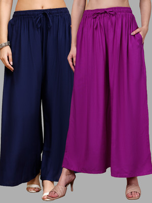 VALLES365 by S.c. Flared Women Pink, Dark Blue Trousers
