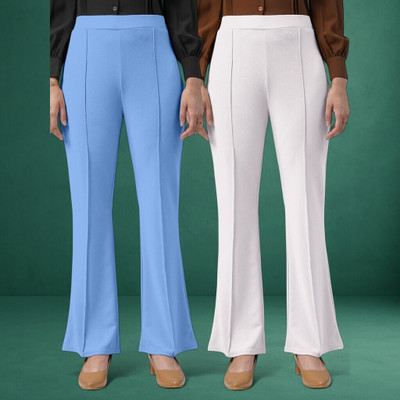 Squadfashion Comfort Fit, Regular Fit Women Light Blue, White Trousers