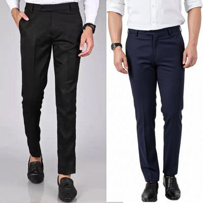 Shree VastraVeda Regular Fit Men Black, Dark Blue Trousers