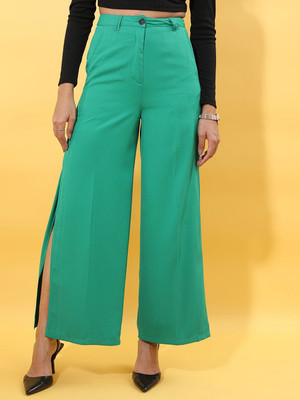 Tokyo Talkies Flared Women Green Trousers