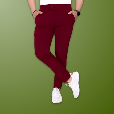 GIBBONTE Slim Fit Men Maroon Trousers