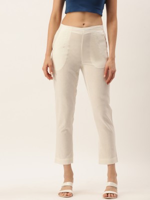 De Moza Slim Fit Women White Trousers