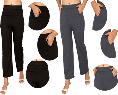 Fashion Bazaar Regular Fit Women Black, Grey Trousers