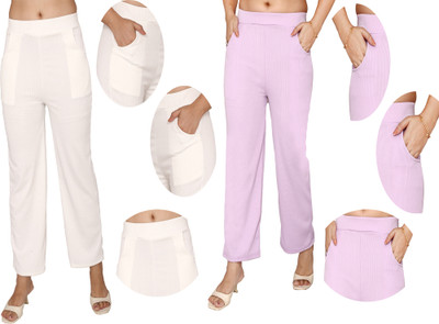 Fashion Bazaar Regular Fit Women White, Purple Trousers
