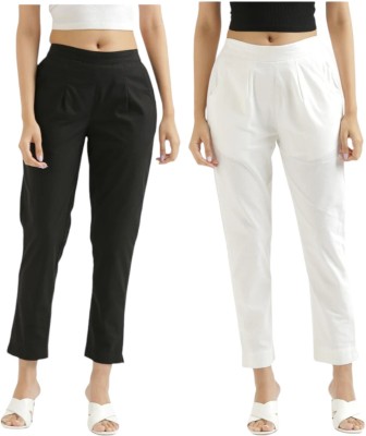 Zareeman Regular Fit Women Black, White Trousers