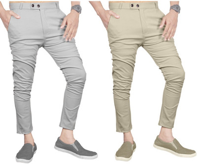 Knit Vey Slim Fit Men Beige, Grey Trousers