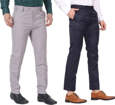 SYLZON Slim Fit Men Silver, Dark Blue Trousers