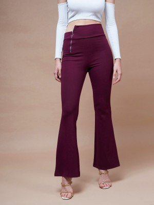 SASSAFRAS Slim Fit Women Maroon Trousers