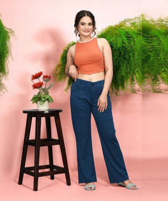 GIBBONTE Loose Fit Women Blue Trousers