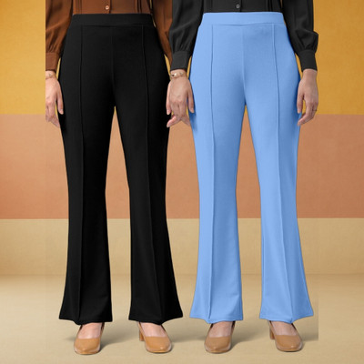 lookskky Loose Fit Women Black, Light Blue Trousers