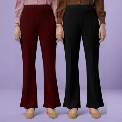 nitafashion Loose Fit Women Maroon, Black Trousers