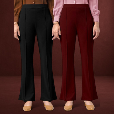 Anitafashion Comfort Fit, Regular Fit Women Black, Maroon Trousers