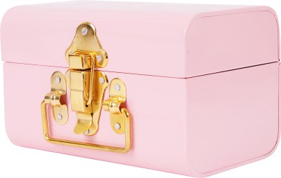 INDIAN ARTISANS TRUNKS (SMALL SIZE) Metal Trunk(Finish and Fabric Color - PINK, Pre-assembled)