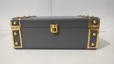 Social gift Engineered Wood Trunk(Finish and Fabric Color - MDF & Leatherite & grey, Pre-assembled)