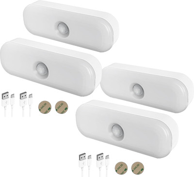 Cokoeye Motion Sensor Light Automatic ON(No Button) Self Adhesive Body Induction Light 5 W 8 cm Tube Light(Yellow, Pack of 4)