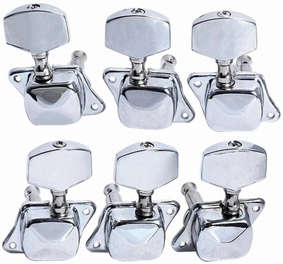 TechBlaze Guitar Semi-closed Tuners 3R3L String Tuning Pegs Keys Machine Heads Set for Epiphone Les Paul Style Electric Guitar or Acoustic Guitar Replacement, Chrome (Pack of 6) Manual Analog Tuner(Chromatic: Yes, Silver)
