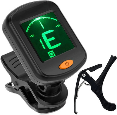 Urban Infotech Guitar Tuner 360 degree Rotational Electronic Digital Tuner and Capo Easy to Use Highly Accurate Clip-on Tuner - Best for Acoustic, Electric Guitar Violin Ukulele (with Capo) Guitar Tuner Automatic Digital Tuner(Chromatic: Yes, Black)