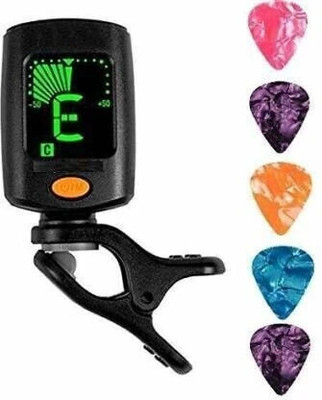 Urban Infotech 360 degree Rotational Electronic Highly Accurate Clip-on Digital Tuner Easy to Use for Acoustic and Electric Guitar Bass Violin Ukulele with 5 Pcs Picks Automatic Digital Tuner (Chromatic: Yes, Black) Automatic Digital Tuner(Chromatic: Yes, Black)