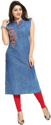 Meher Impex Casual Sleeveless Embroidered Women Light Blue Top