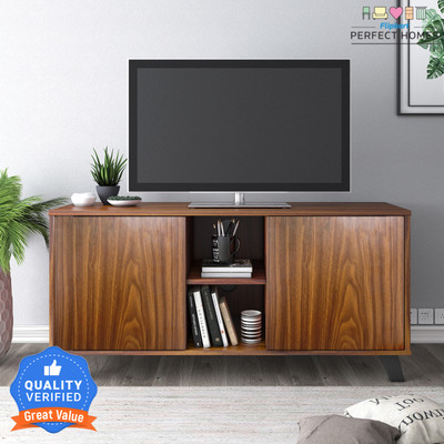 Flipkart Perfect Homes Shelby Engineered Wood TV Entertainment Unit(Finish Color - MELAMINE PLANK WALNUT, Knock Down)