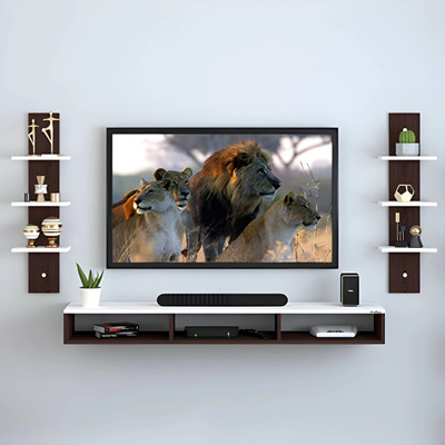 ShahQ TV Cabinet for Bedroom in 32 inch in Engineered Wood TV Entertainment Unit(Finish Color - Walnut Brown & White, DIY(Do-It-Yourself))