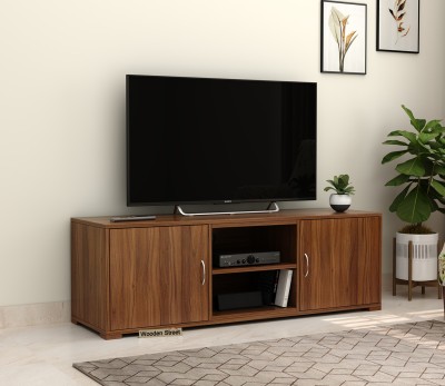 Wooden Street Carlos Wooden Tv Unit with Open Storage Engineered Wood TV Entertainment Unit(Finish Color - Exotic Teak Finish, Knock Down)