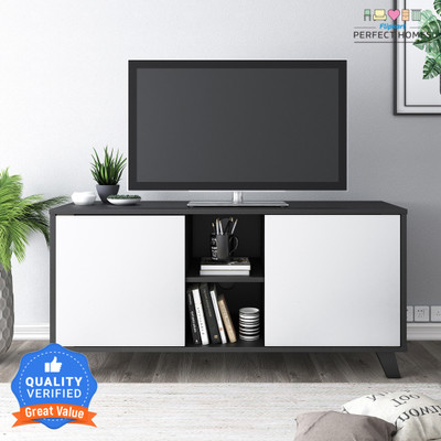 Flipkart Perfect Homes Shelby Engineered Wood TV Entertainment Unit(Finish Color - MELAMINE WENGE & WHITE, Knock Down)