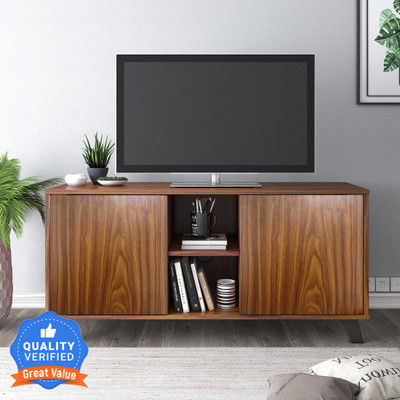 Flipkart Perfect Homes Shelby Engineered Wood TV Entertainment Unit(Finish Color - Walnut, Knock Down)
