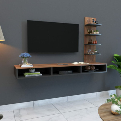 icrush Engineered Wood L Shape TV Entertainment Unit TV Cabinet with Wall Shelves Engineered Wood TV Entertainment Unit(Finish Color - Walnut Black, DIY(Do-It-Yourself))