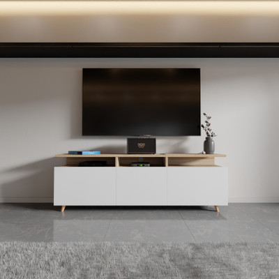 Divysa Berlin Tv Unit with Open Shelving – Ideal for Living Room, Bedroom Engineered Wood TV Entertainment Unit(Finish Color - Asian Light & White, DIY(Do-It-Yourself))