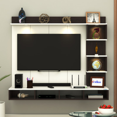 ANIKAA Kirina Engineered Wood Wall-Mount TV Unit with PVC Back Panel & LED Lights Engineered Wood TV Entertainment Unit(Finish Color - Wenge/White, DIY(Do-It-Yourself))