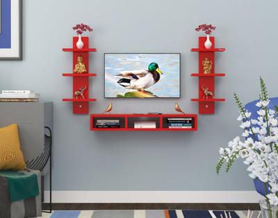 T F Enterprises T F Enterprises Modern LED Cabinet | Adjustable Shelves | Cable Management | Engineered Wood TV Entertainment Unit(Finish Color - Red, DIY(Do-It-Yourself))