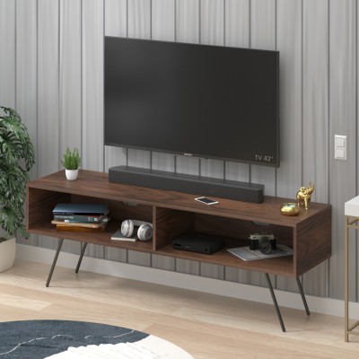 BLUEWUD Averyl TV Unit Set Top Box Stand/TV Cabinet with Shelves with Black Pencil Legs Engineered Wood TV Entertainment Unit(Finish Color - Brown Maple, DIY(Do-It-Yourself))