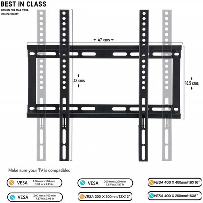 parth 32/40/42/43/49/50/55 Inches Ultra Slim LCD LED TVs Wall Mount Stand For MI, Realme, Oneplus, Sony, Samsung, Panasonic, LG, VU and All Brands LED,LCD,OLED,UHD,4K,Plasma,Smart TV's Suitable Fixed TV Mount deal from flipkart