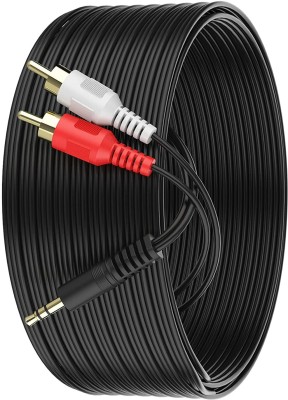 LQTON  TV-out Cable 3.5mm stereo aux jack male to 2 RCA male cable compatible / smartphone/speaker(Black, For Home Theater, 10 m)