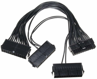 ULTRABYTES  TV-out Cable 24 Pin 3 Way PSU Power Supply Extension Synchronizer Adapter Male to Female(Black, For Computer, 0.2 m)