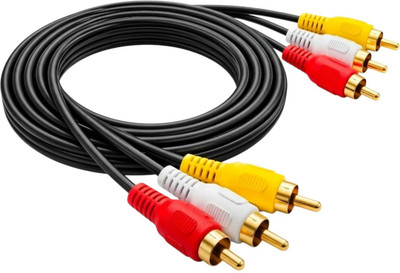 Etake  TV-out Cable 10 Meter 3RCA Male to 3RCA Male Audio Video AV Cable -For TV,LED,LCD,DVD,DTH,DVR(Black, For TV, 10 m)