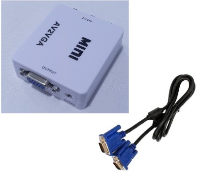 TERABYTE  TV-out Cable AV RCA to VGA with Audio Video Converter + 1.5 Mtr 15 Pin(White, Black Blue, For TV)