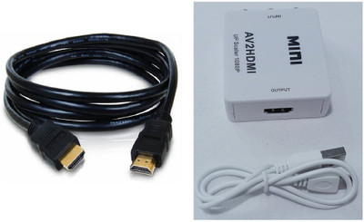 kipek  TV-out Cable AV RCA to HDMI Converter, AV to HDMI Adapter + 1.5 Mtr Full HD HDMI Cable(White, Black, For TV)