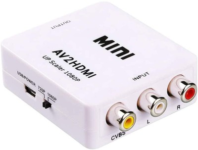 TECHON  TV-out Cable AV to HDMI Mini RCA Composite CVBS AV to HDMI Video Audio Converter(White, For TV, 0.1 m)