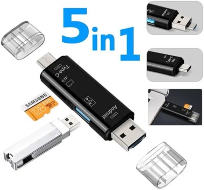 FASTX  TV-out Cable 5 IN 1 OTG Card Reader type c to micro USB For mobile phone laptop adapter hub(Black, For Computer)