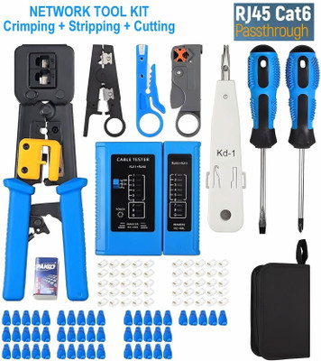 BALRAMA 130pc Combo RJ45 Pass Through Crimping Tool Kit Cable Tester Cutter Punch Tool Combo Set(Blue)