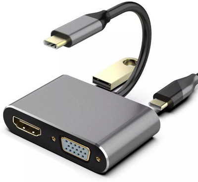 Hi-Lite Essentials  TV-out Cable USB 3.1 Type C to HDMI, VGA , USB 3.0, Type C Charging Converter for Mac/Laptop(Silver, For Laptop)