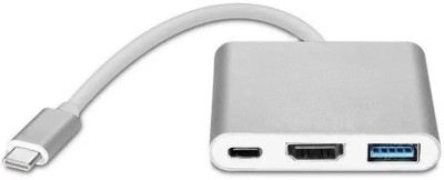 Hi-Lite Essentials  TV-out Cable USB 3.1 Type C to HDMI, USB 3.0, Type C Charging Converter(Silver, For Laptop)
